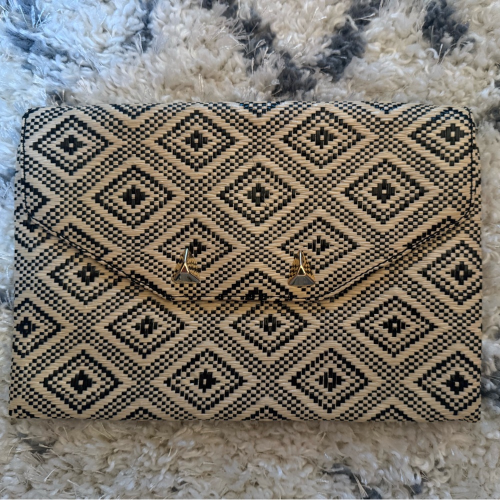 Woven Black and Cream Geometric Clutch